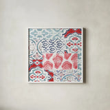 Bazaar Patchwork III by Pela Studio. Shown in a crisp white glass frame for a clean and minimalist style. Available as an archival giclee rolled canvas, fine art paper, or poster print. SKU 48750a.