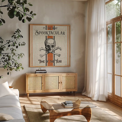 Be Scary III by Pela Studio. Shown in a natural wood frame in a cozy modern living room. Available as an archival giclee rolled canvas, fine art paper, or poster print. SKU 48389a.