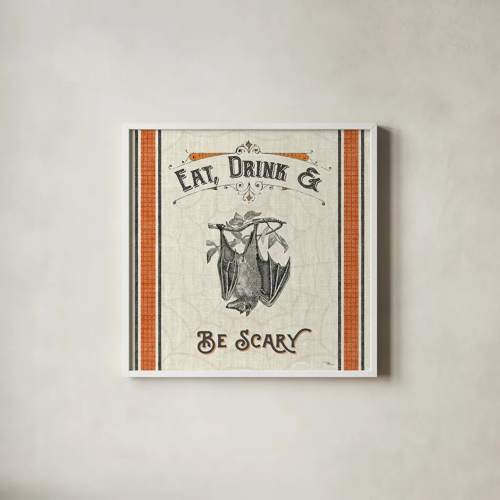 Be Scary IV by Pela Studio. Shown in a crisp white glass frame for a clean and minimalist style. Available as an archival giclee rolled canvas, fine art paper, or poster print. SKU 48390a.