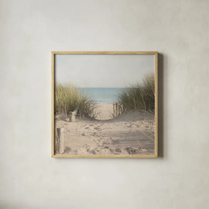 Beach Grasses by Pela Studio. Shown in a natural wood glass frame for a timeless modern aesthetic. Available as an archival giclee rolled canvas, fine art paper, or poster print. SKU 76251a.