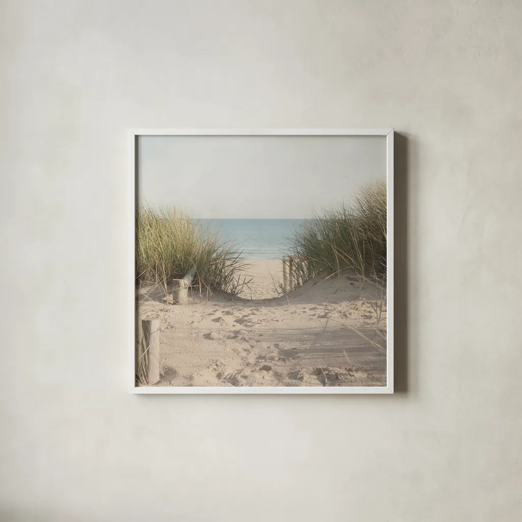 Beach Grasses by Pela Studio. Shown in a crisp white glass frame for a clean and minimalist style. Available as an archival giclee rolled canvas, fine art paper, or poster print. SKU 76251a.