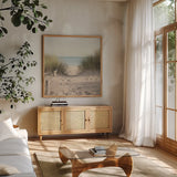 Beach Grasses by Pela Studio. Shown in a natural wood frame in a cozy modern living room. Available as an archival giclee rolled canvas, fine art paper, or poster print. SKU 76251a.