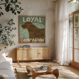 Best Friends II by Pela Studio. Shown in a natural wood frame in a cozy modern living room. Available as an archival giclee rolled canvas, fine art paper, or poster print. SKU 11016a.