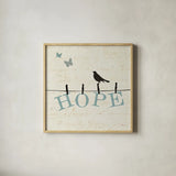 Bird Talk I by Pela Studio. Shown in a natural wood glass frame for a timeless modern aesthetic. Available as an archival giclee rolled canvas, fine art paper, or poster print. SKU 10588a.