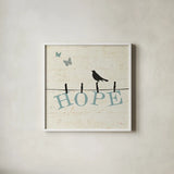 Bird Talk I by Pela Studio. Shown in a crisp white glass frame for a clean and minimalist style. Available as an archival giclee rolled canvas, fine art paper, or poster print. SKU 10588a.