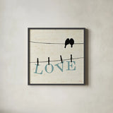 Bird Talk II by Pela Studio. Shown in a sleek black glass frame for a contemporary gallery look. Available as an archival giclee rolled canvas, fine art paper, or poster print. SKU 10589a.