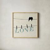Bird Talk II by Pela Studio. Shown in a natural wood glass frame for a timeless modern aesthetic. Available as an archival giclee rolled canvas, fine art paper, or poster print. SKU 10589a.