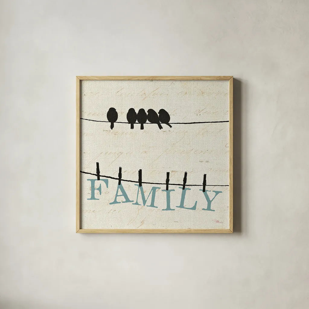 Bird Talk III by Pela Studio. Shown in a natural wood glass frame for a timeless modern aesthetic. Available as an archival giclee rolled canvas, fine art paper, or poster print. SKU 10590a.