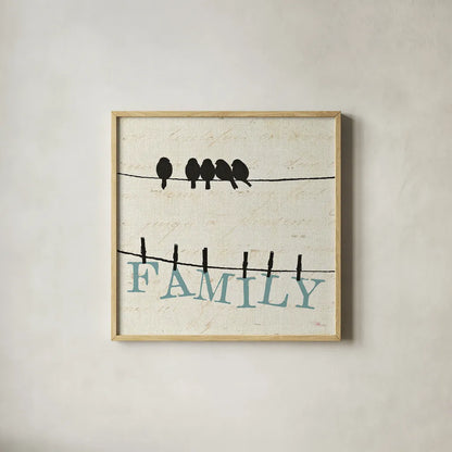 Bird Talk III by Pela Studio. Shown in a natural wood glass frame for a timeless modern aesthetic. Available as an archival giclee rolled canvas, fine art paper, or poster print. SKU 10590a.