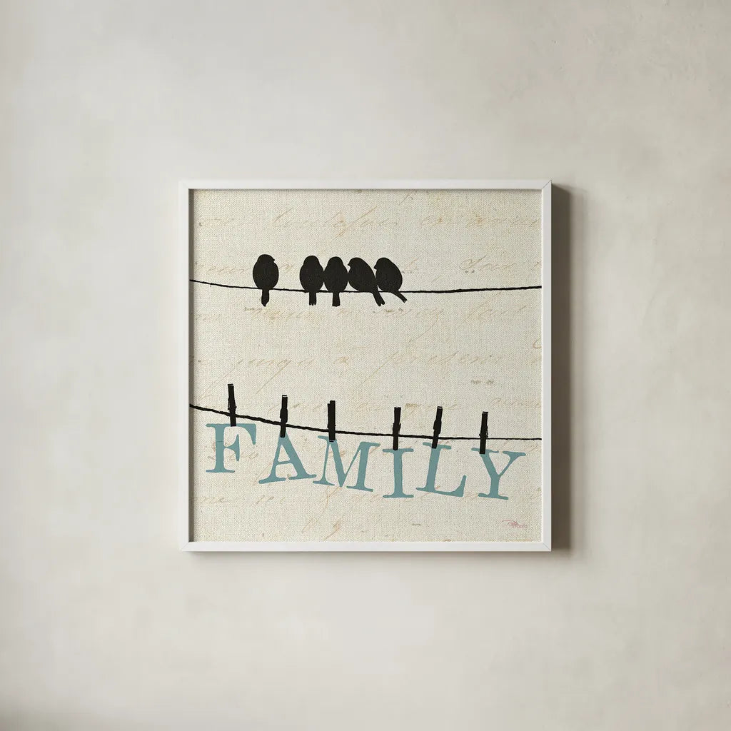 Bird Talk III by Pela Studio. Shown in a crisp white glass frame for a clean and minimalist style. Available as an archival giclee rolled canvas, fine art paper, or poster print. SKU 10590a.