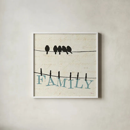 Bird Talk III by Pela Studio. Shown in a crisp white glass frame for a clean and minimalist style. Available as an archival giclee rolled canvas, fine art paper, or poster print. SKU 10590a.