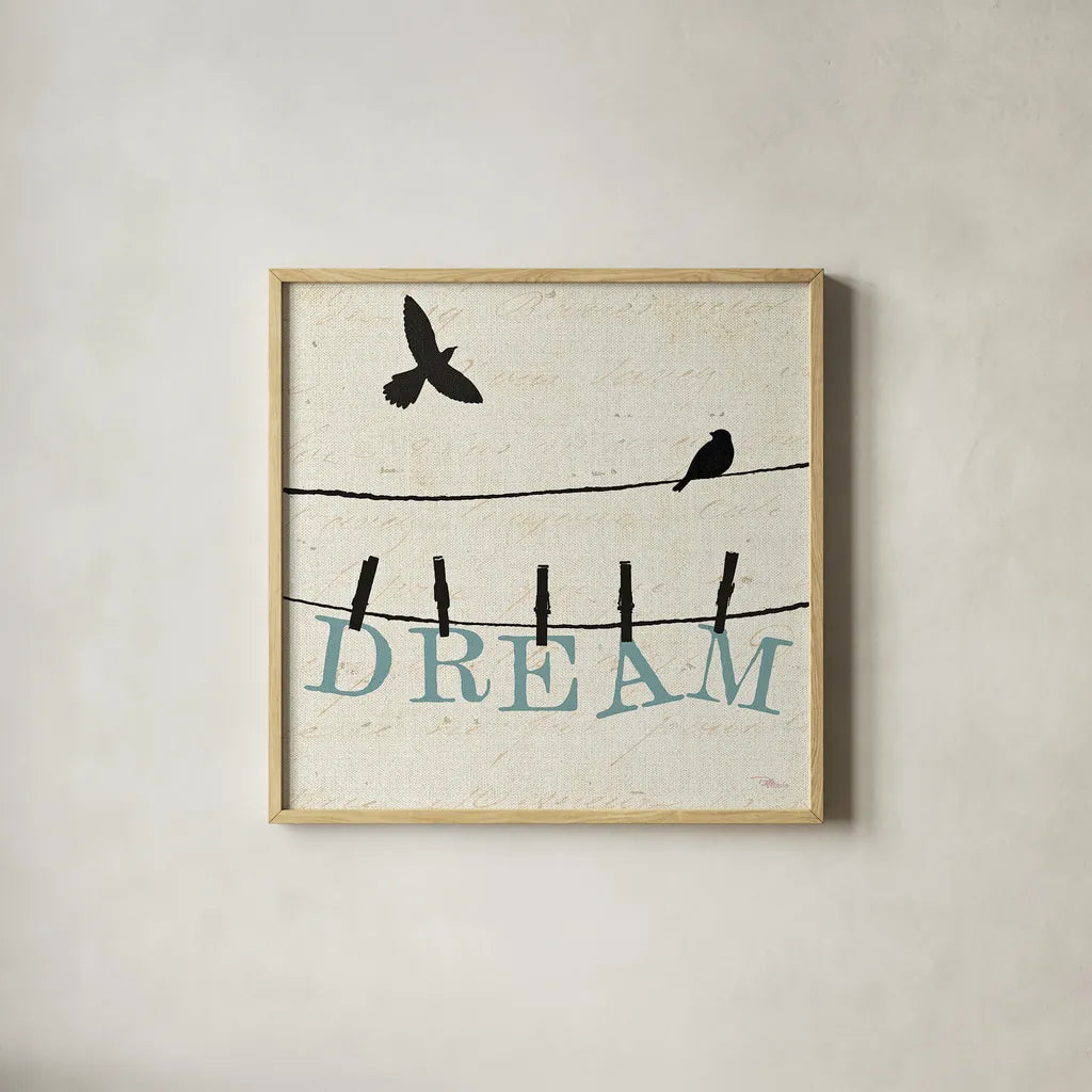 Bird Talk IV by Pela Studio. Shown in a natural wood glass frame for a timeless modern aesthetic. Available as an archival giclee rolled canvas, fine art paper, or poster print. SKU 10591a.