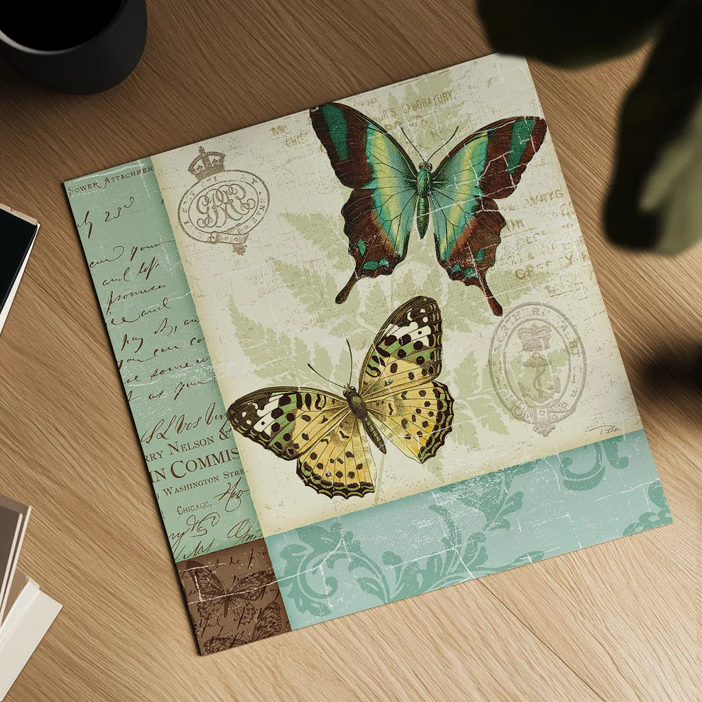 Butterfly Patchwork I by Pela Studio. Shown as a detailed flat fine art print, highlighting archival giclee quality. Available as an archival giclee rolled canvas, fine art paper, or poster print. SKU 6872a.