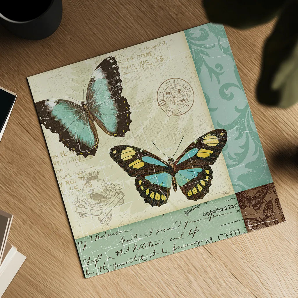 Butterfly Patchwork II by Pela Studio. Shown as a detailed flat fine art print, highlighting archival giclee quality. Available as an archival giclee rolled canvas, fine art paper, or poster print. SKU 6873a.