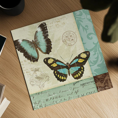 Butterfly Patchwork II by Pela Studio. Shown as a detailed flat fine art print, highlighting archival giclee quality. Available as an archival giclee rolled canvas, fine art paper, or poster print. SKU 6873a.