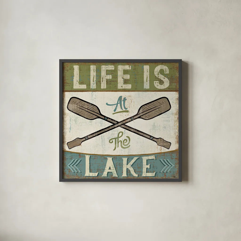 By the Lake I by Pela Studio. Shown in a sleek black glass frame for a contemporary gallery look. Available as an archival giclee rolled canvas, fine art paper, or poster print. SKU 21897a.