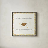 Calorie Cuties IV Dot Border by Pela Studio. Shown in a sleek black glass frame for a contemporary gallery look. Available as an archival giclee rolled canvas, fine art paper, or poster print. SKU 46174a.
