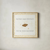 Calorie Cuties IV Dot Border by Pela Studio. Shown in a natural wood glass frame for a timeless modern aesthetic. Available as an archival giclee rolled canvas, fine art paper, or poster print. SKU 46174a.