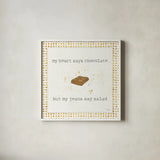 Calorie Cuties IV Dot Border by Pela Studio. Shown in a crisp white glass frame for a clean and minimalist style. Available as an archival giclee rolled canvas, fine art paper, or poster print. SKU 46174a.
