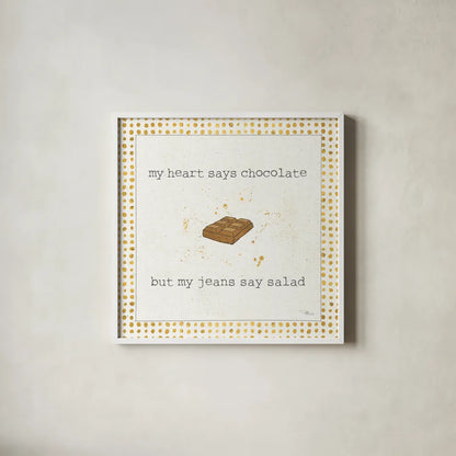 Calorie Cuties IV Dot Border by Pela Studio. Shown in a crisp white glass frame for a clean and minimalist style. Available as an archival giclee rolled canvas, fine art paper, or poster print. SKU 46174a.