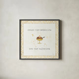 Calorie Cuties VI Dot Border by Pela Studio. Shown in a sleek black glass frame for a contemporary gallery look. Available as an archival giclee rolled canvas, fine art paper, or poster print. SKU 46175a.
