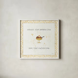 Calorie Cuties VI Dot Border by Pela Studio. Shown in a crisp white glass frame for a clean and minimalist style. Available as an archival giclee rolled canvas, fine art paper, or poster print. SKU 46175a.
