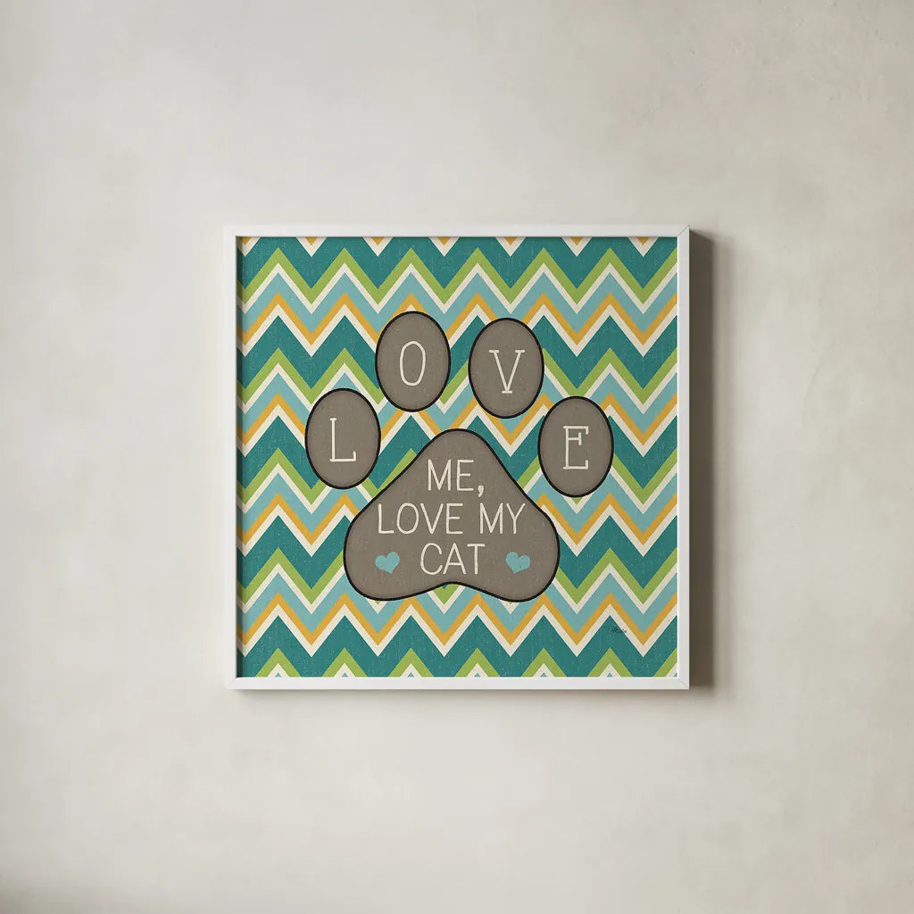 Cat Sayin I by Pela Studio. Shown in a crisp white glass frame for a clean and minimalist style. Available as an archival giclee rolled canvas, fine art paper, or poster print. SKU 14296a.