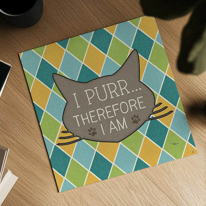 Cat Sayin III by Pela Studio. Shown as a detailed flat fine art print, highlighting archival giclee quality. Available as an archival giclee rolled canvas, fine art paper, or poster print. SKU 14298a.