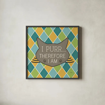 Cat Sayin III by Pela Studio. Shown in a sleek black glass frame for a contemporary gallery look. Available as an archival giclee rolled canvas, fine art paper, or poster print. SKU 14298a.