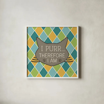 Cat Sayin III by Pela Studio. Shown in a crisp white glass frame for a clean and minimalist style. Available as an archival giclee rolled canvas, fine art paper, or poster print. SKU 14298a.