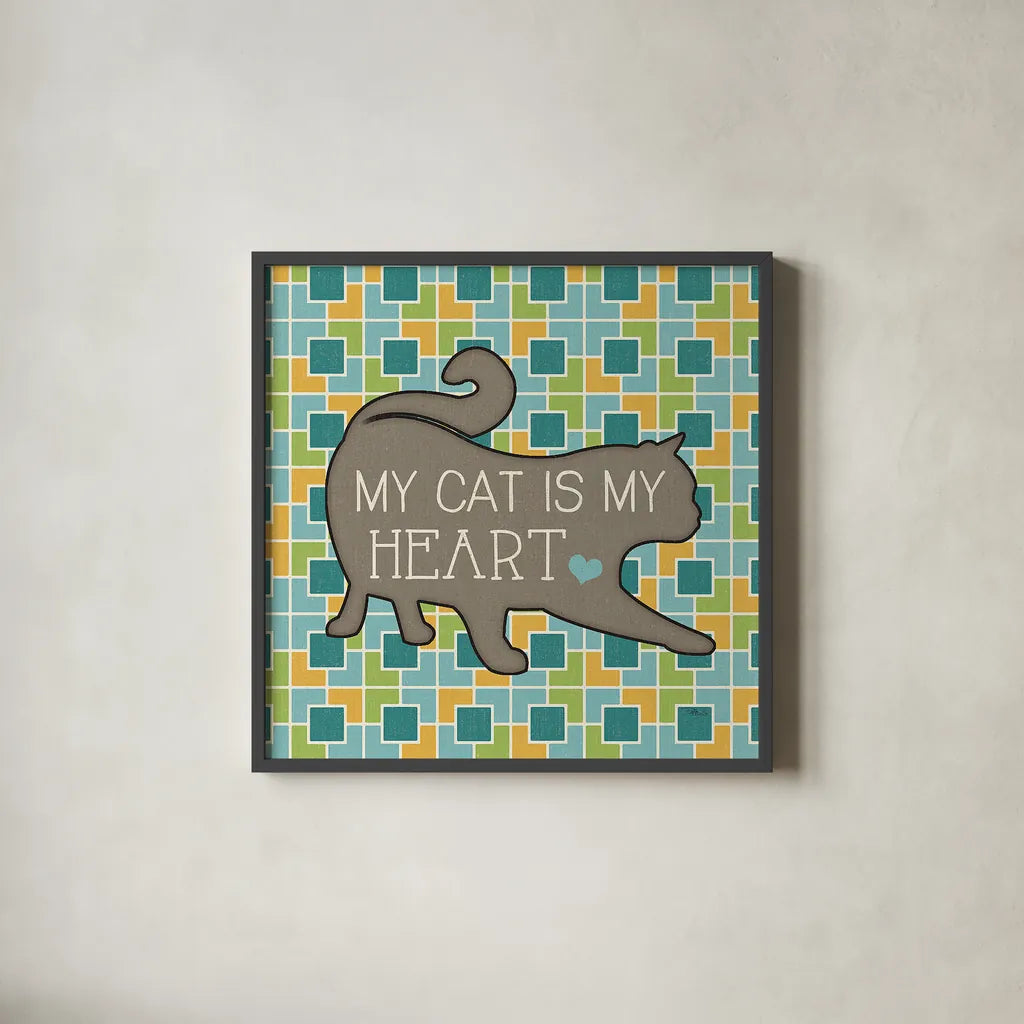 Cat Sayin IV by Pela Studio. Shown in a sleek black glass frame for a contemporary gallery look. Available as an archival giclee rolled canvas, fine art paper, or poster print. SKU 14299a.