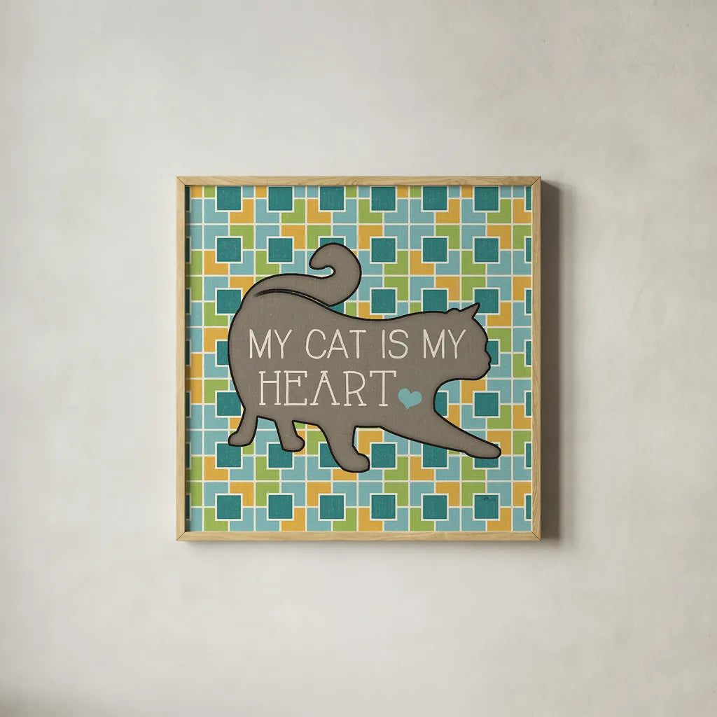 Cat Sayin IV by Pela Studio. Shown in a natural wood glass frame for a timeless modern aesthetic. Available as an archival giclee rolled canvas, fine art paper, or poster print. SKU 14299a.