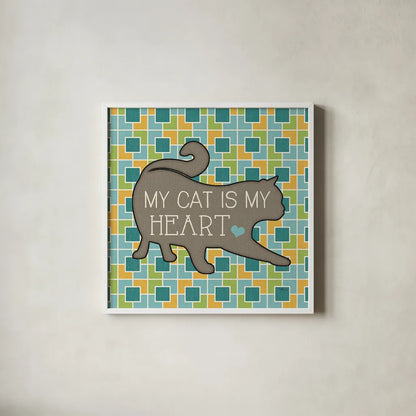 Cat Sayin IV by Pela Studio. Shown in a crisp white glass frame for a clean and minimalist style. Available as an archival giclee rolled canvas, fine art paper, or poster print. SKU 14299a.