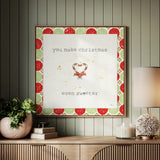 Christmas Cuties II Step 01A by Pela Studio. Shown as framed artwork above a natural console against a green panel wall. Available as an archival giclee rolled canvas, fine art paper, or poster print. SKU 47512a.