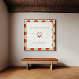 Christmas Cuties II Step 01A by Pela Studio. Shown as framed artwork above a bench in a contemporary space. Available as an archival giclee rolled canvas, fine art paper, or poster print. SKU 47512a.