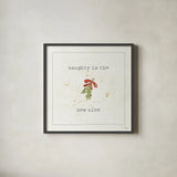 Christmas Cuties III - Naughty is the New Nice by Pela Studio. Shown in a sleek black glass frame for a contemporary gallery look. Available as an archival giclee rolled canvas, fine art paper, or poster print. SKU 30847a.