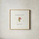 Christmas Cuties III - Naughty is the New Nice by Pela Studio. Shown in a natural wood glass frame for a timeless modern aesthetic. Available as an archival giclee rolled canvas, fine art paper, or poster print. SKU 30847a.