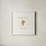 Christmas Cuties III - Naughty is the New Nice by Pela Studio. Shown in a crisp white glass frame for a clean and minimalist style. Available as an archival giclee rolled canvas, fine art paper, or poster print. SKU 30847a.