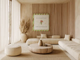 Christmas Cuties III Step 04C by Pela Studio. Displayed as large wall art in a wabi-sabi Japandi style living room. Available as an archival giclee rolled canvas, fine art paper, or poster print. SKU 47513a.