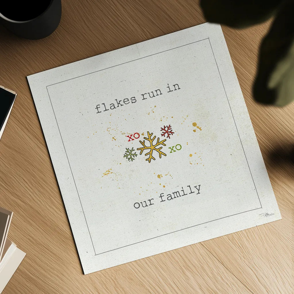 Christmas Cuties V - Flakes Run in Our Family by Pela Studio. Shown as a detailed flat fine art print, highlighting archival giclee quality. Available as an archival giclee rolled canvas, fine art paper, or poster print. SKU 30848a.