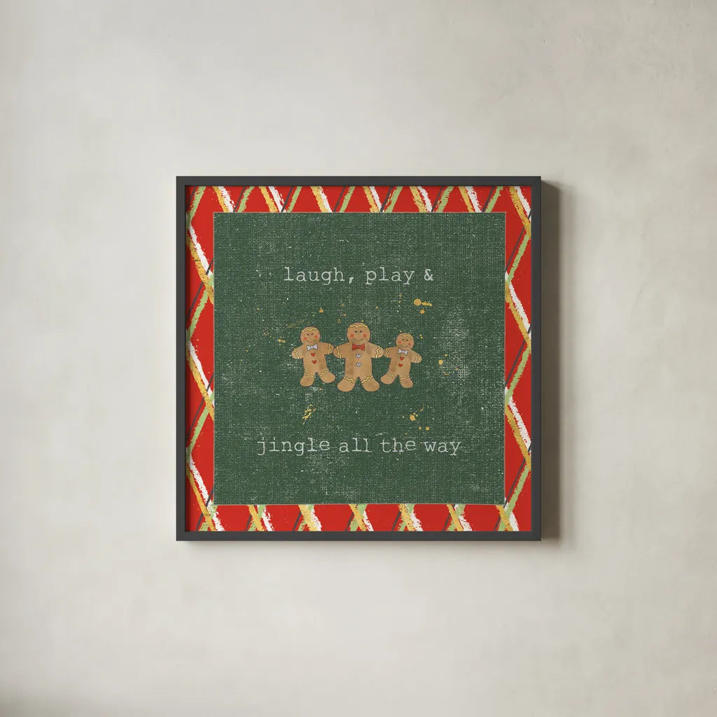 Christmas Cuties VI Dark Green by Pela Studio. Shown in a sleek black glass frame for a contemporary gallery look. Available as an archival giclee rolled canvas, fine art paper, or poster print. SKU 47515a.