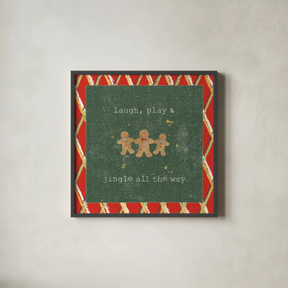 Christmas Cuties VI Dark Green by Pela Studio. Shown in a sleek black glass frame for a contemporary gallery look. Available as an archival giclee rolled canvas, fine art paper, or poster print. SKU 47515a.