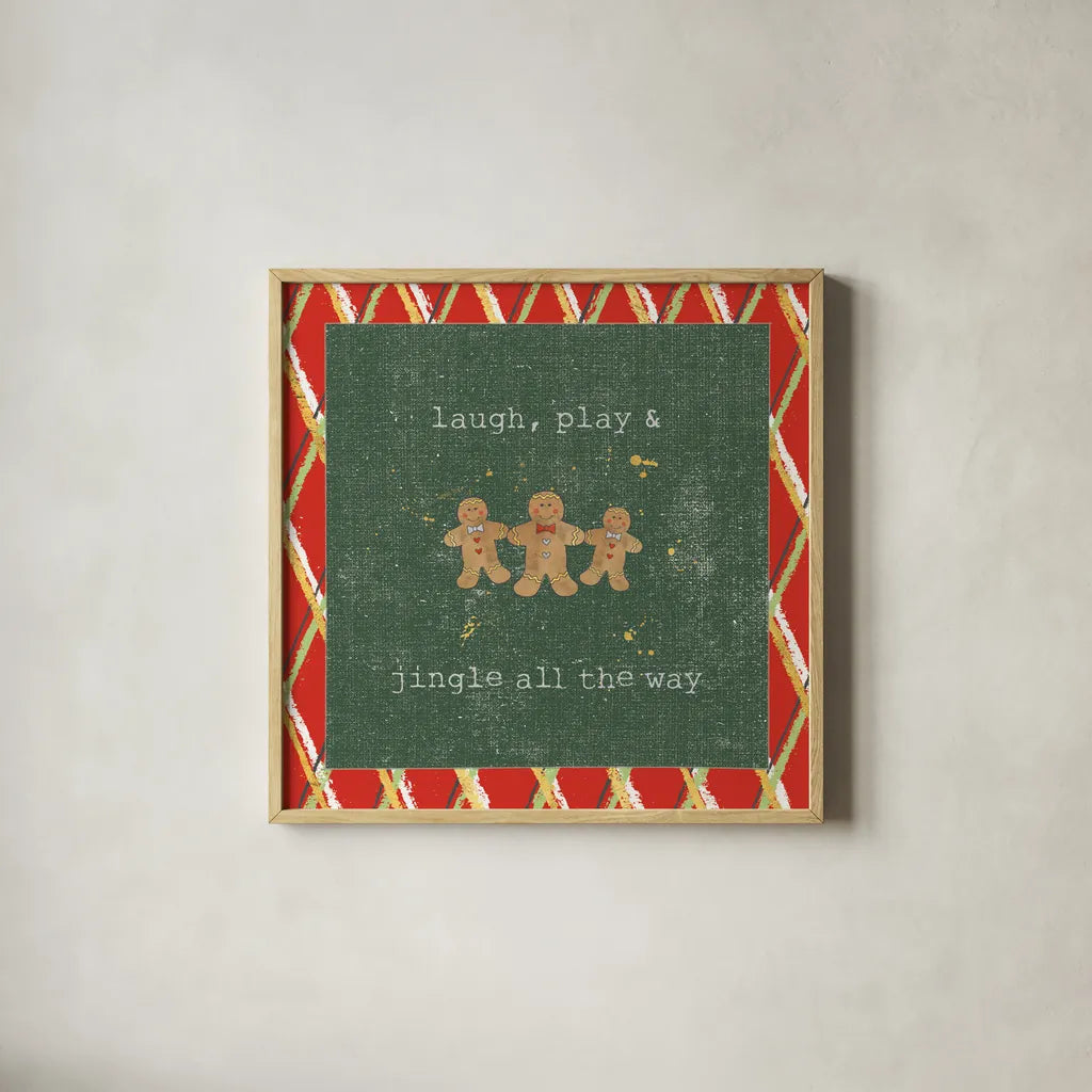 Christmas Cuties VI Dark Green by Pela Studio. Shown in a natural wood glass frame for a timeless modern aesthetic. Available as an archival giclee rolled canvas, fine art paper, or poster print. SKU 47515a.