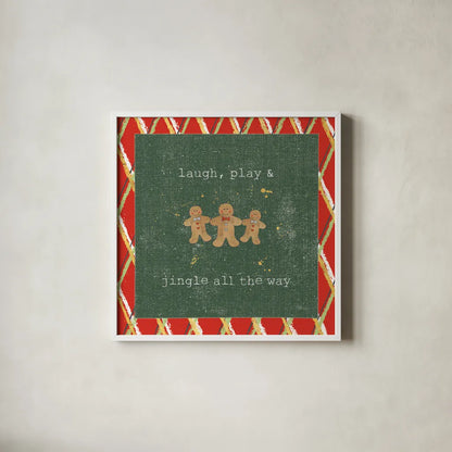 Christmas Cuties VI Dark Green by Pela Studio. Shown in a crisp white glass frame for a clean and minimalist style. Available as an archival giclee rolled canvas, fine art paper, or poster print. SKU 47515a.