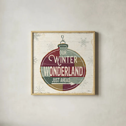 Christmas Signs II by Pela Studio. Shown in a natural wood glass frame for a timeless modern aesthetic. Available as an archival giclee rolled canvas, fine art paper, or poster print. SKU 36672a.