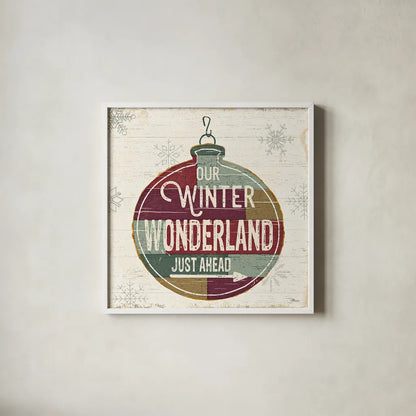 Christmas Signs II by Pela Studio. Shown in a crisp white glass frame for a clean and minimalist style. Available as an archival giclee rolled canvas, fine art paper, or poster print. SKU 36672a.