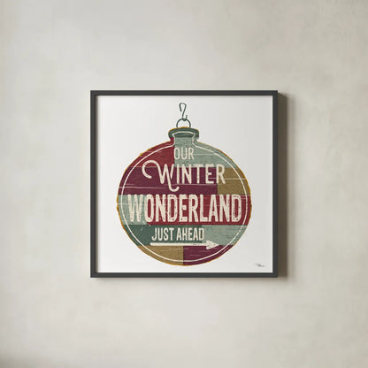 Christmas Signs II White by Pela Studio. Shown in a sleek black glass frame for a contemporary gallery look. Available as an archival giclee rolled canvas, fine art paper, or poster print. SKU 65492a.