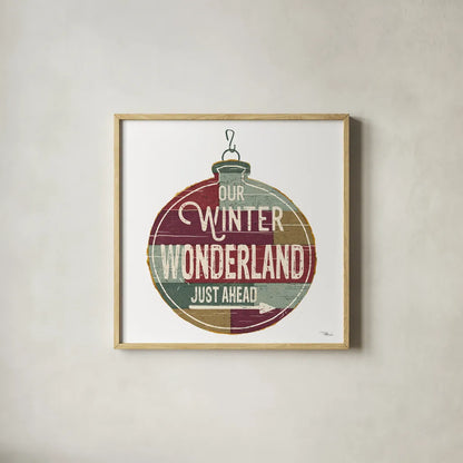 Christmas Signs II White by Pela Studio. Shown in a natural wood glass frame for a timeless modern aesthetic. Available as an archival giclee rolled canvas, fine art paper, or poster print. SKU 65492a.