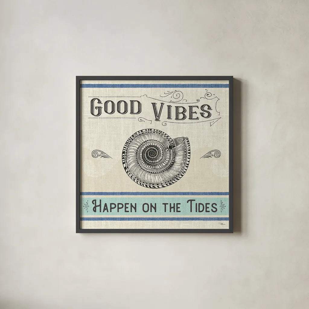 Coastal Farmhouse II by Pela Studio. Shown in a sleek black glass frame for a contemporary gallery look. Available as an archival giclee rolled canvas, fine art paper, or poster print. SKU 52322a.