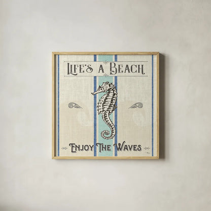 Coastal Farmhouse IV by Pela Studio. Shown in a natural wood glass frame for a timeless modern aesthetic. Available as an archival giclee rolled canvas, fine art paper, or poster print. SKU 52324a.